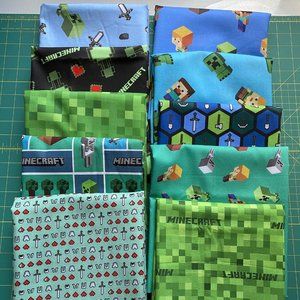 10 prints 1 yard each -  Licensed Minecraft Gamer 100% Cotton Fabric